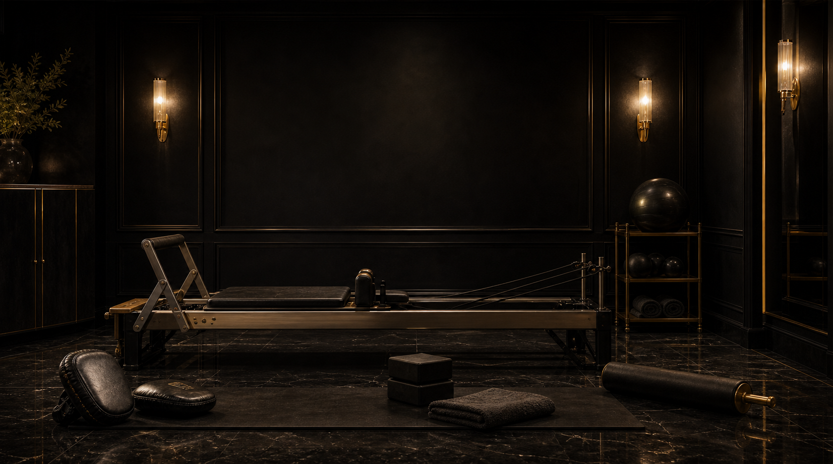 Private wellness suite with reformer pilates and boxing equipment